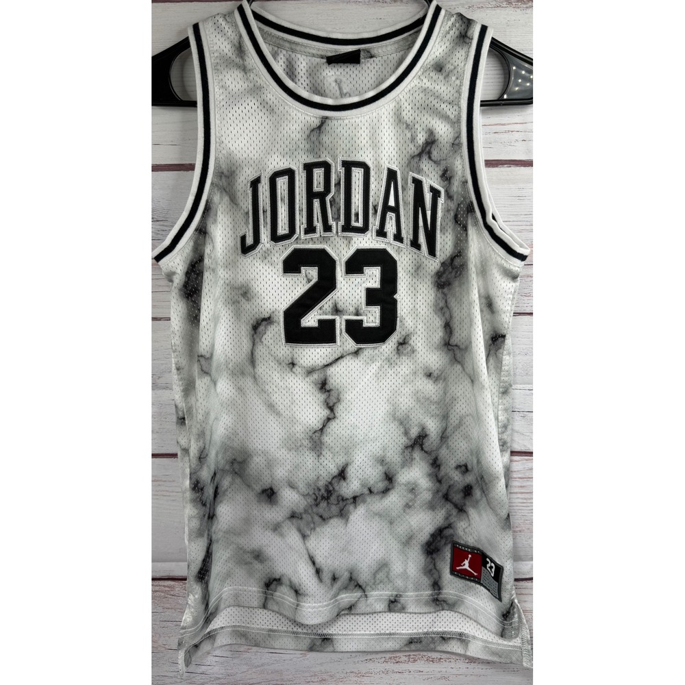 Jordan Boys‎ Marble Print Basketball Jersey White Grey Black Size L 12-13Yrs 23